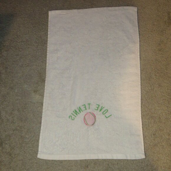"Love Tennis" White Tennis Towel w/Logo & Tennis Ball Pic - abt. 26" L x 16' W - Picture 3 of 8
